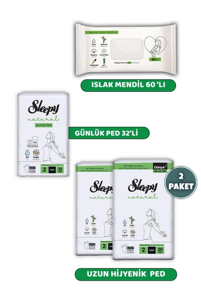 Sleepy Natural Ultra Hassas Ped Uzun 40'lı, Günlük Ped 32'li, Natural 60'lı Mendil ve ROSIE - Resim 2