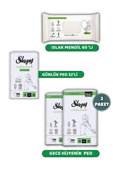 Sleepy Natural Ultra Hassas Ped Gece 36'lı, Günlük Ped 32'li, Natural 60'lı Mendil ve ROSIE - Resim 2