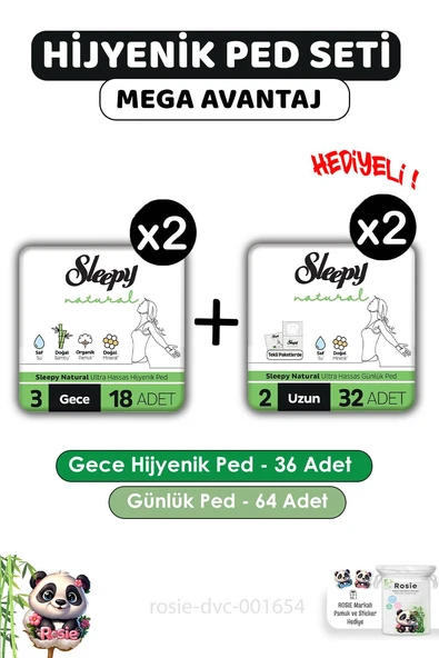 Sleepy Natural Hijyenik Ped Gece 36 Adet Günlük Ped Uzun 64 Adet ve ROSIE ürün görseli