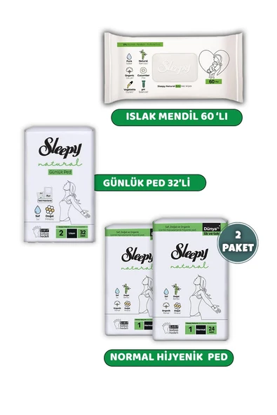 Sleepy Natural Ultra Hassas Ped Normal 48'li,Günlük Ped 32'li, Natural 60'lı Mendil ve ROSIE - Resim 2