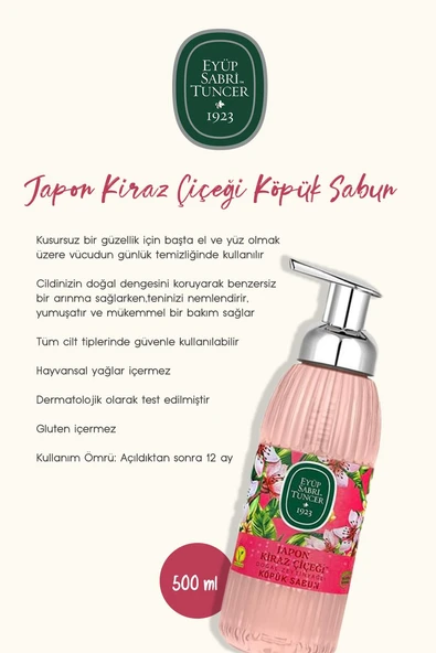 Eyüp Sabri Tuncer Zeytinyağlı Japon Kiraz Çiçeği Köpük Sabun 500 ML - Resim 2