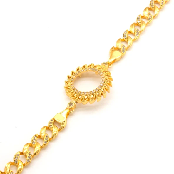 Çeyrek Altın Çerçeve Bileklik Çelik Altın Kaplama Figaro Güneş Model BLK-1097 - Resim 3