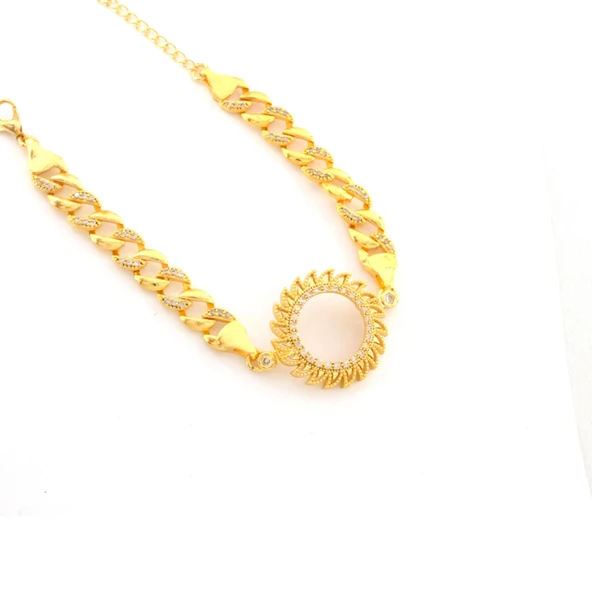 Çeyrek Altın Çerçeve Bileklik Çelik Altın Kaplama Figaro Güneş Model BLK-1097 ürün görseli