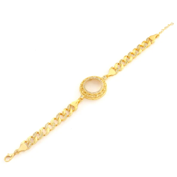 Çeyrek Altın Çerçeve Bileklik Çelik Altın Kaplama İşlemeli Figaro Model BLK-1085 - Resim 4