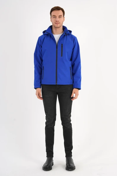 Shield Mavi Erkek Kapüşonlu Softshell Mont - Resim 2
