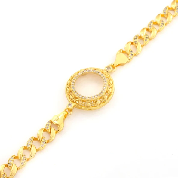 Çeyrek Altın Çerçeve Bileklik Çelik Altın Kaplama İşlemeli Figaro Model BLK-1085 ürün görseli