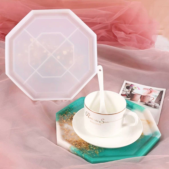 Epoksi Reçine Silikon Kalıp Taş Tozu Altıgen Model Bardak Altlığı Kalıbı - 4