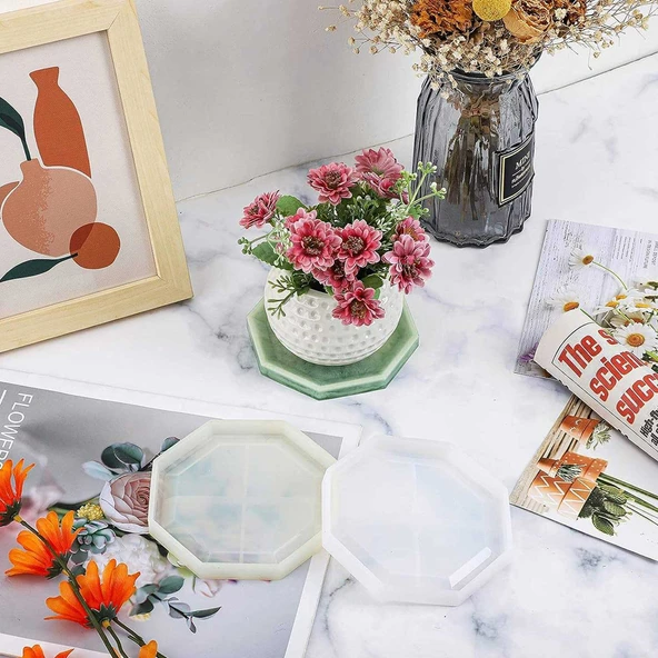 Epoksi Reçine Silikon Kalıp Taş Tozu Altıgen Model Bardak Altlığı Kalıbı - 3