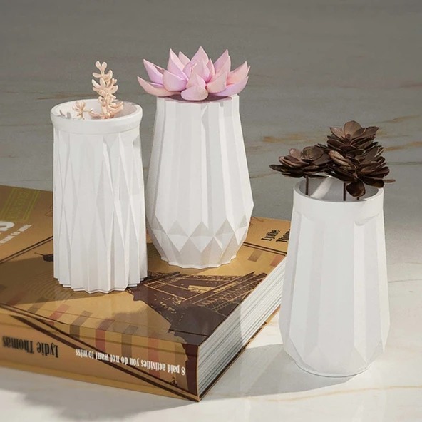 Epoksi Reçine Silikon Kalıp Vazo Kalıbı Beton Taş Tozu Vazo Mumluk Kalıbı 10.5X6.5 CM - 6