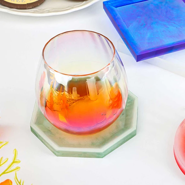 Epoksi Reçine Silikon Kalıp Taş Tozu Altıgen Model Bardak Altlığı Kalıbı - 2