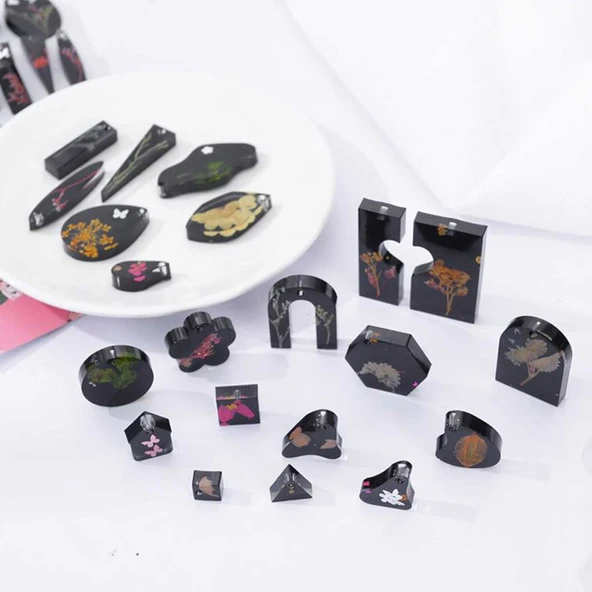 Epoksi Silikon Kalıp Çoklu Anahtarlık Delikli Kolye Küpe Kalıbı - 4