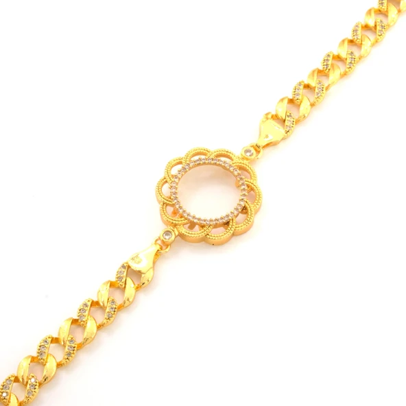 Çeyrek Altın Çerçeve Bileklik Çelik Altın Kaplama Çiçek Figaro Model BLK-1092 - Resim 3