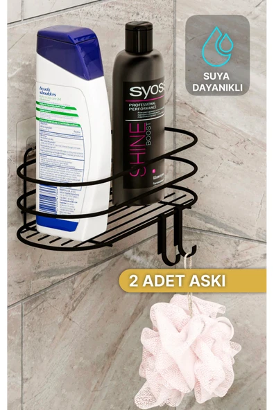 Bino Banyo Düzenleyici Şampuanlık Sabunluk 1 ADET Oval Tel Yapışkanlı 2 Askılı Duş Rafı Organizer - 2