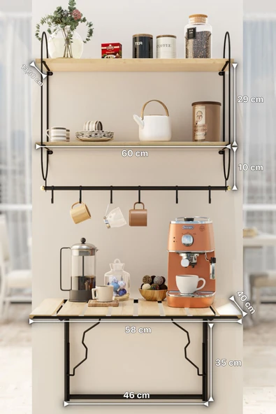 Bino Modern Kahve Köşesi Çok Amaçlı Mutfak Dolapları 3LÜ SET Lüks Katlanır Mutfak Masası Düzenleyici - 8