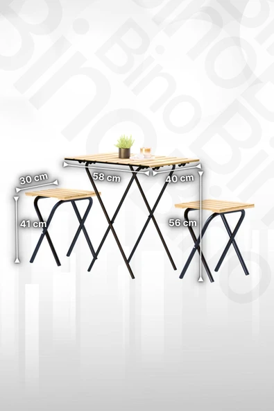Bino Bahçe Masası Kamp Masası Yükseklik Ayarlı Masa Sandalye Bistro Ahşap Kamp Masası Taburesi 3'lü Set - 4