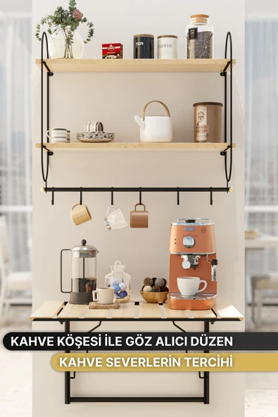 Bino Modern Kahve Köşesi Çok Amaçlı Mutfak Dolapları 3LÜ SET Lüks Katlanır Mutfak Masası Düzenleyici - 7