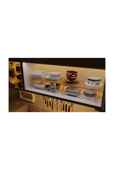 Bino Çok Amaçlı Banyo Mutfak Dolap Içi Gardrop Düzenleyici Altın Paslanmaz Kaplama - 5