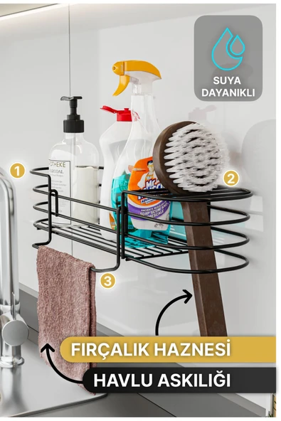 Bino Mutfak Düzenleyici Banyo Düzenleyici Organizer Mutfak Dolabı 3 Fonksiyonlu Siyah Mat Bulaşıklık