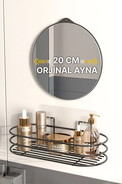 Bino Banyo Düzenleyici 2 Li Set Ayna ve Organizer Yapışkanlı Lüks Tasarım  Ayna Kozmetik Rafı - 2
