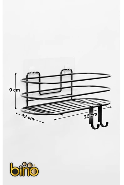 Bino Banyo Düzenleyici Şampuanlık Sabunluk 1 ADET Oval Tel Yapışkanlı 2 Askılı Duş Rafı Organizer - 5