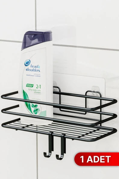 Bino Banyo Düzenleyici Şampuanlık Sabunluk 1 ADET Lüks Metal Yapışkanlı 2 Askılı Duş Rafı Organizer