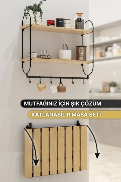 Bino Modern Kahve Köşesi Çok Amaçlı Mutfak Dolapları 3LÜ SET Lüks Katlanır Mutfak Masası Düzenleyici - 6