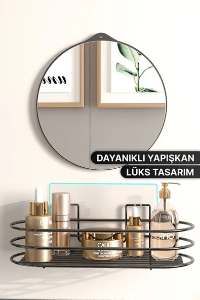Bino Banyo Düzenleyici 2 Li Set Ayna ve Organizer Yapışkanlı Lüks Tasarım  Ayna Kozmetik Rafı - 4