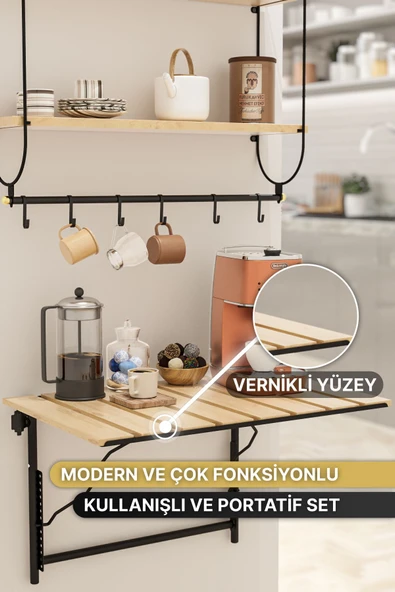 Bino Modern Kahve Köşesi Çok Amaçlı Mutfak Dolapları 3LÜ SET Lüks Katlanır Mutfak Masası Düzenleyici - 4