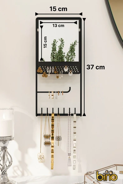 Bino Takı Düzenleyici Takılık Kolye Küpe Bileklik Askılık Aynalı Tasarım Lüks Siyah Mat  Ayna - 6