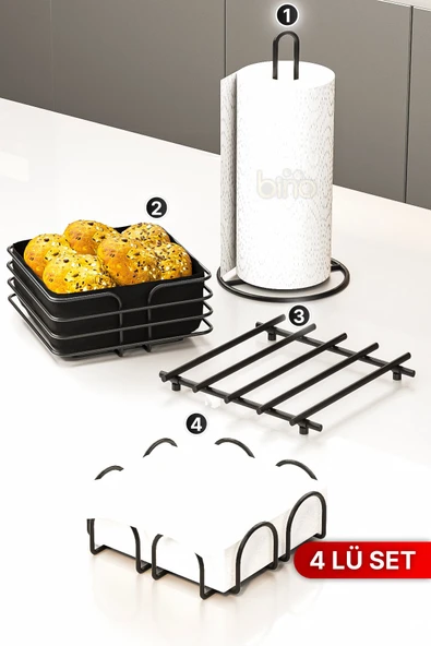 Bino Sofra Mutfak Sunumluk Rulo Peçetelik Havluluk Nihale Ekmeklik 4lü Sofra Seti Mutfak Düzenleyici ürün görseli 1
