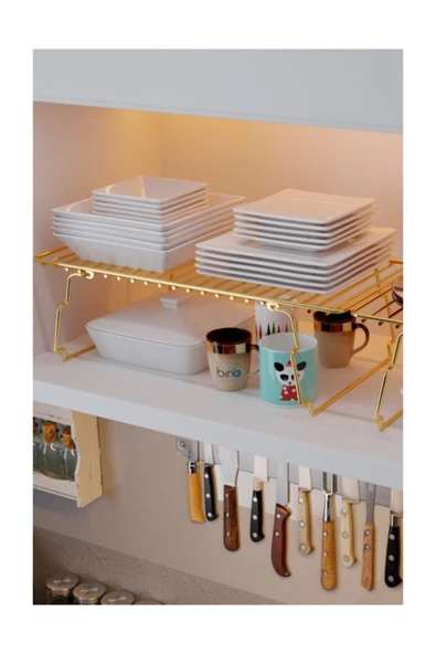 Bino Çok Amaçlı Banyo Mutfak Dolap Içi Gardrop Düzenleyici Altın Paslanmaz Kaplama