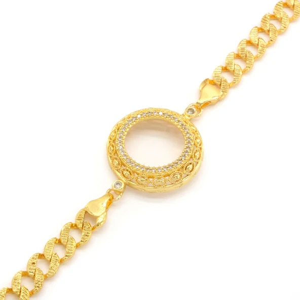 Çeyrek Altın Çerçeve Bileklik Çelik Altın Kaplama İşlemeli Figaro Model BLK-1114 - Resim 3