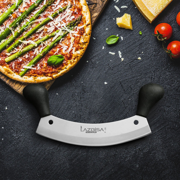 LAZBİSA Mutfak Bıçak Seti Satır Zırh Pizza Kıyma Doğrayıcı Çift Tutmalı Ergonomik