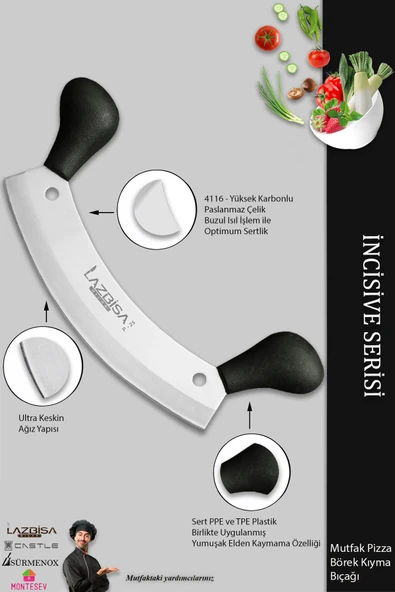 LAZBİSA İncisive Serisi Mutfak Bıçak Börek Bıçağı Pizza Pide Bıçağı Kıyma Bıçağı Günlük Kullanım ( Mft-531) - 3