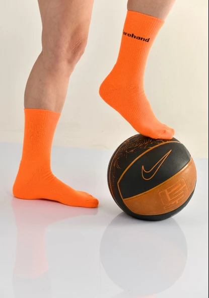 Sporcu Neon  Tekli Pamuklu Turuncu Soket Tenis Çorap