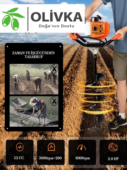 OLİVKA 2.0 Hp 52 CC Toprak Burgu Makinesi Easy Start 20 Cm UC - 3