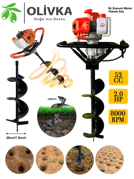 OLİVKA 2.0 Hp 52 CC Toprak Burgu Makinesi Easy Start 20 Cm UC - 2