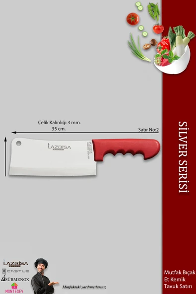 Lazbisa Silver Serisi Et Kemik Tavuk Satırı Mutfak Bıçak Satırı ( Mft-122 ) - 2