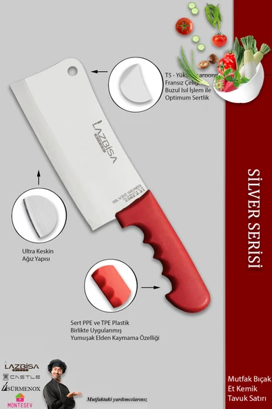Lazbisa Silver Serisi Et Kemik Tavuk Satırı Mutfak Bıçak Satırı ( Mft-122 ) - 3