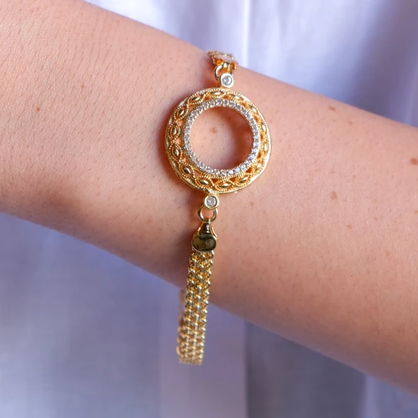 Çeyrek Altın Çerçeve Bileklik Çelik Altın Kaplama İşlemeli BLK-1096 - Resim 5