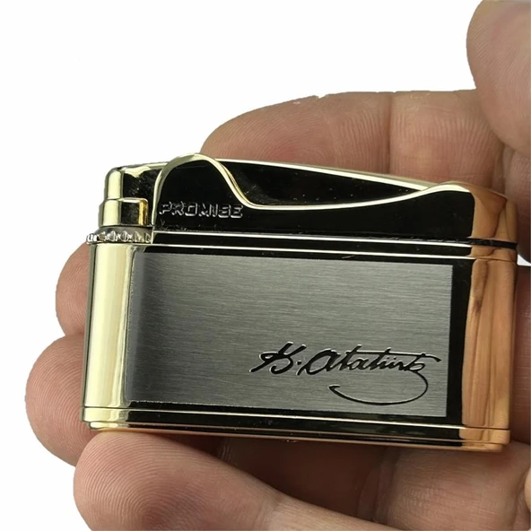 Atatürk Imzalı Gazlı Çakmak Altın Renk - Resim 5