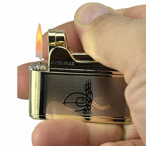 Osmanlı Tuğralı Gazlı Çakmak Altın Renk - Resim 4