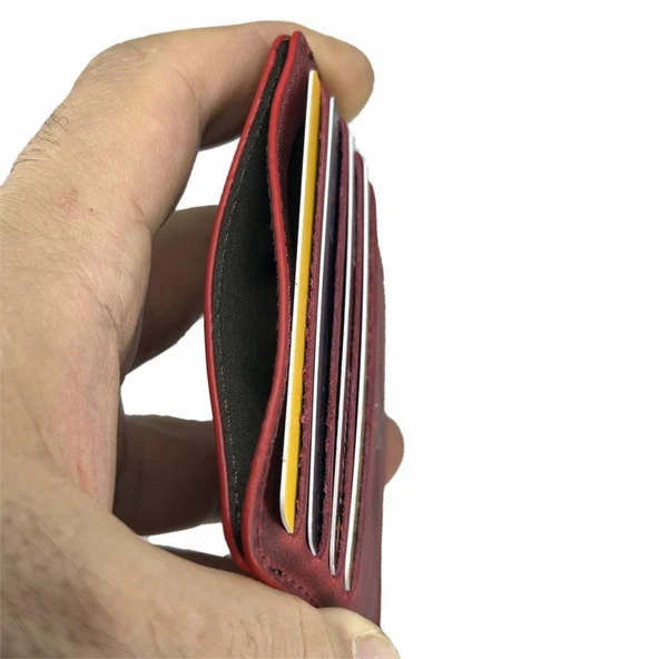 Hakiki Deri 8 Gözlü Kartlık Crazy Bordo - Resim 4