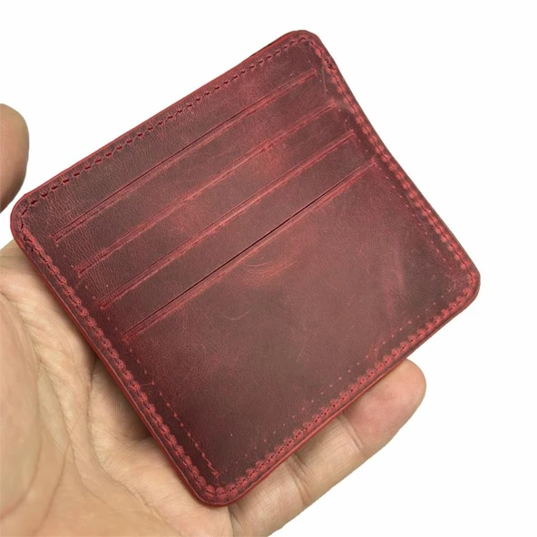 Hakiki Deri 8 Gözlü Kartlık Crazy Bordo - Resim 3