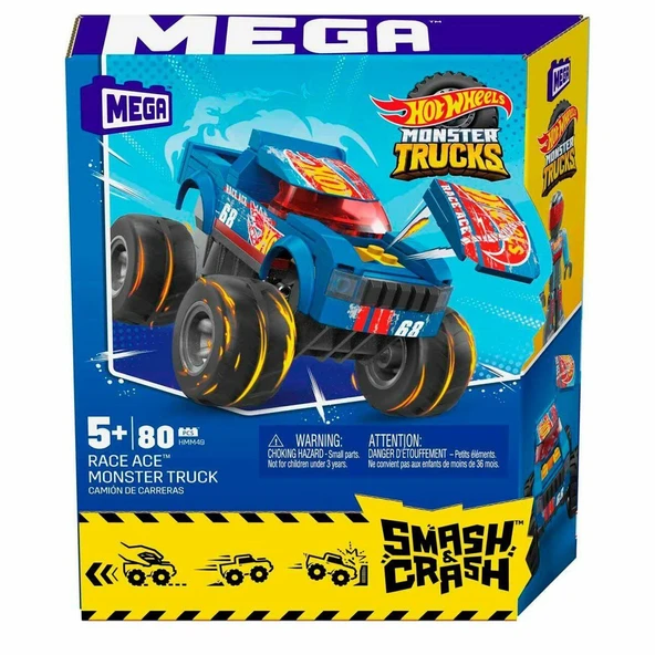 HMM49 MEGA™ Hot Wheels® Smash & Crash Race Ace™ Monster Truck 80 parça +5 yaş