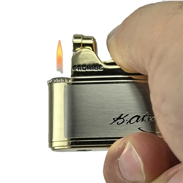 Atatürk Imzalı Gazlı Çakmak Altın Renk - Resim 4