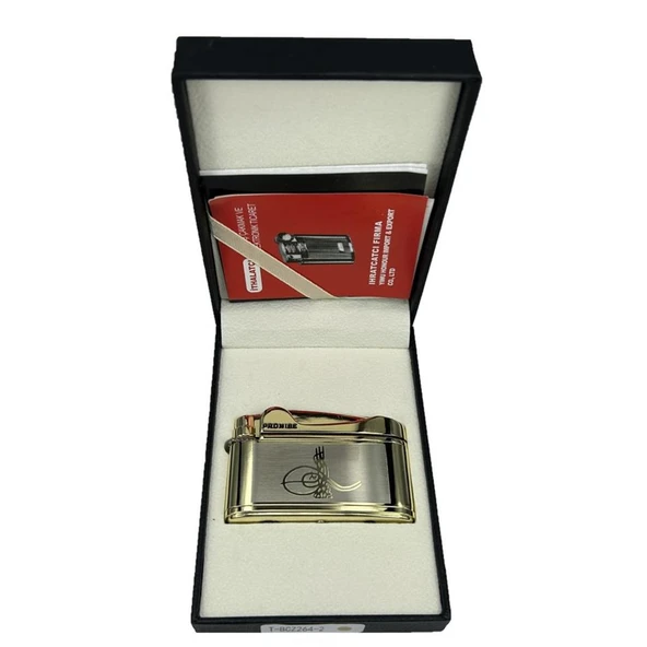 Osmanlı Tuğralı Gazlı Çakmak Altın Renk - Resim 5