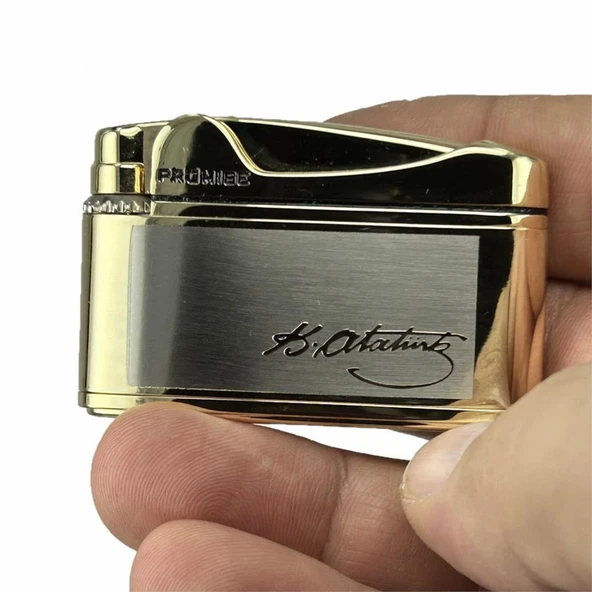 Atatürk Imzalı Gazlı Çakmak Altın Renk - Resim 6