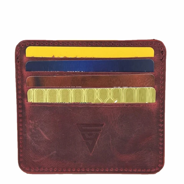 Hakiki Deri 8 Gözlü Kartlık Crazy Bordo - Resim 2