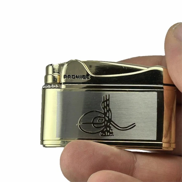 Osmanlı Tuğralı Gazlı Çakmak Altın Renk - Resim 3